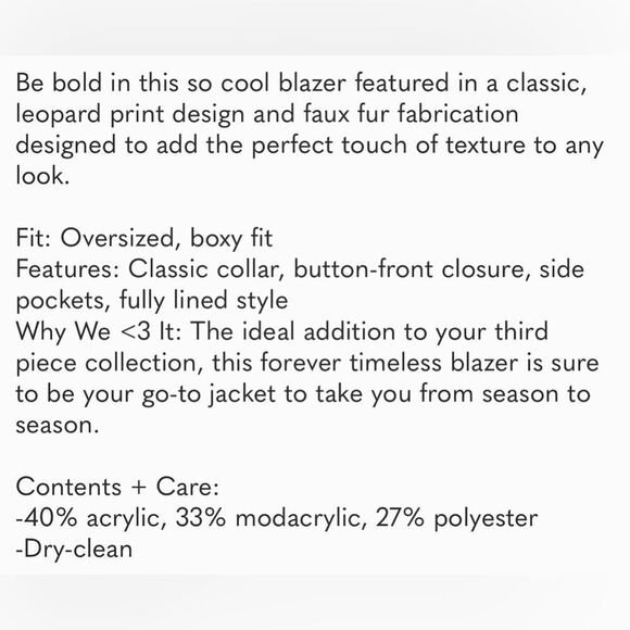 NWT Free People Lola Leopard Blazer / Beige Leopard - Picture 13 of 15